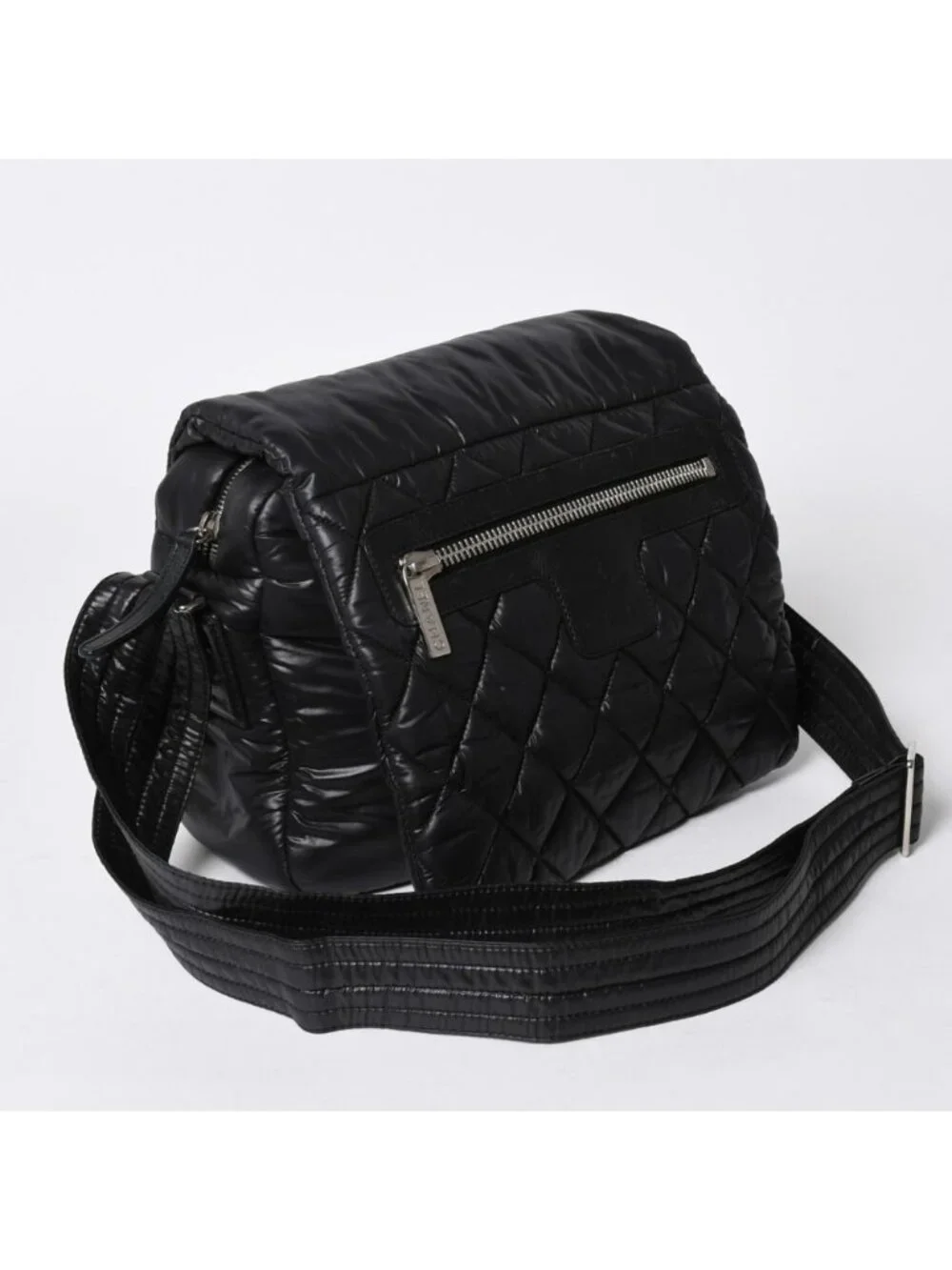 Chanel Coco Cocoon Shoulder Bag CC Logo Nylon Black Silver Quilted